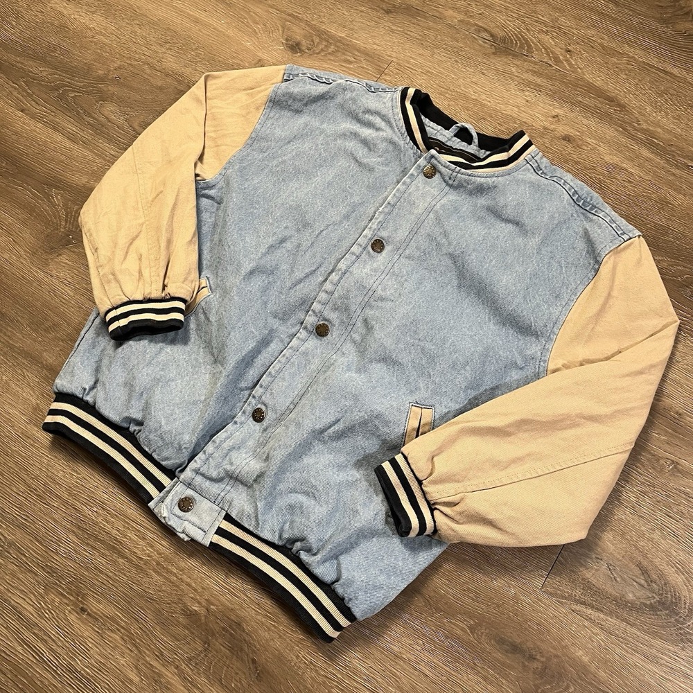 Vintage 90s Cobra Denim Jean Varsity Style Bomber Jacket Men's Size Medium Used